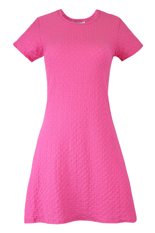 Vestido Rosado Estilo Casual Manga Corta Con Textura Cuello Redondo Para Dama